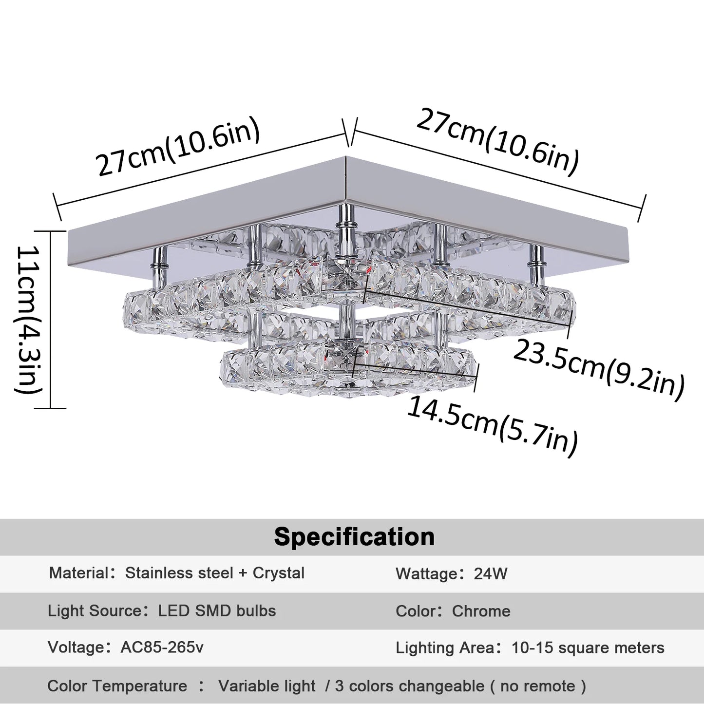 Vetrulus Kristallkrona – LED Taklampa i Lyxig Design (27 × 27 × 12 cm)