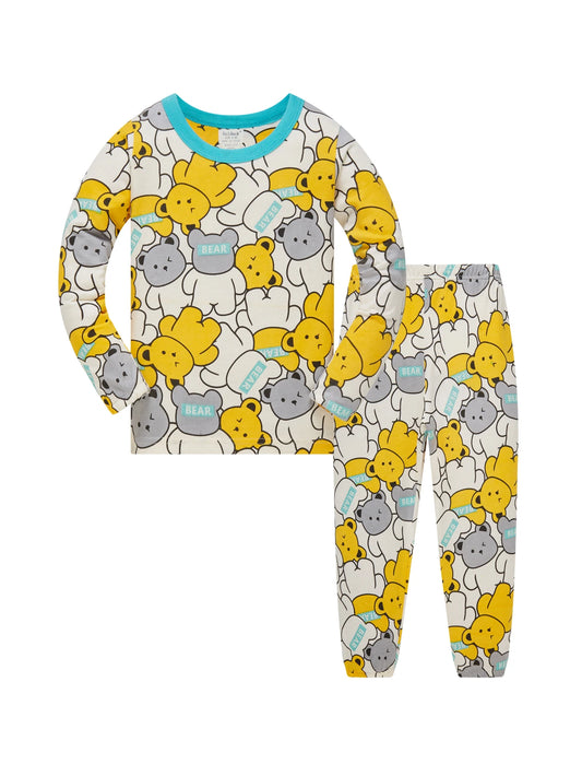 🛌 Barnpyjamas i 100% Bomull – Tecknad Design – Luftkonditioneringsvänlig – 2-delad Set för Pojkar 1–8 år