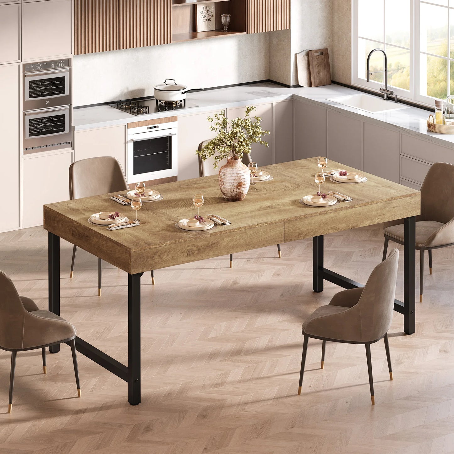 Tribesigns Matbord i lantlig stil – för 4–6 personer, 140 × 70 cm