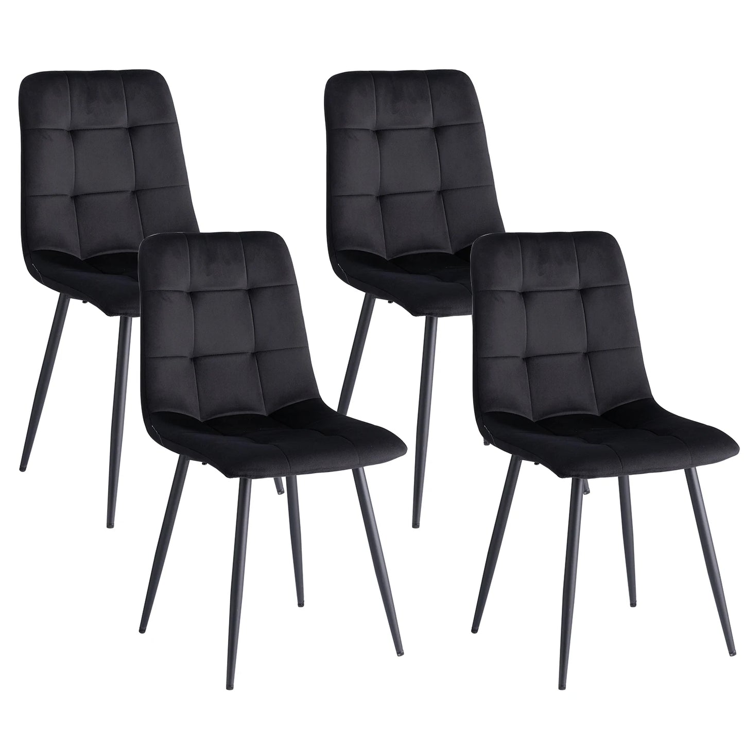 4-pack moderna matstolar i sammet med stoppad sits och metallben, nordisk minimalistisk stil, grå