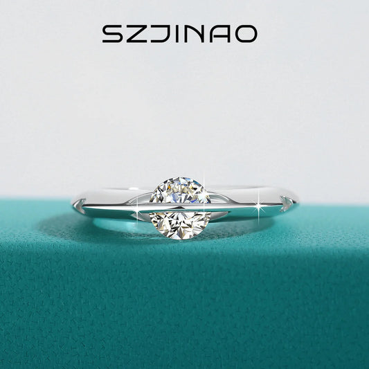 Roterbar Moissanite Ring – 1CT – Äkta S925 Silver – Klassisk Bröllopsring med GRA Certifikat