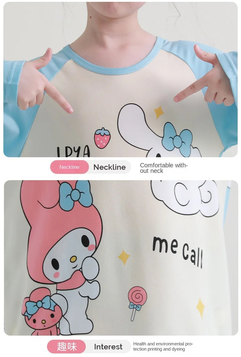 🧸 Sanrio Pyjamas för Barn – Kuromi, My Melody, Cinnamoroll – Långärmad – 100% Bomull – Kawaii Design