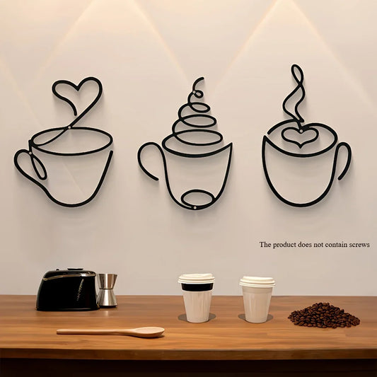 ☕ Kreativa Väggdekorationer med Kaffetema – Metallkonst för Café, Hem & Hotell – 1/3-pack