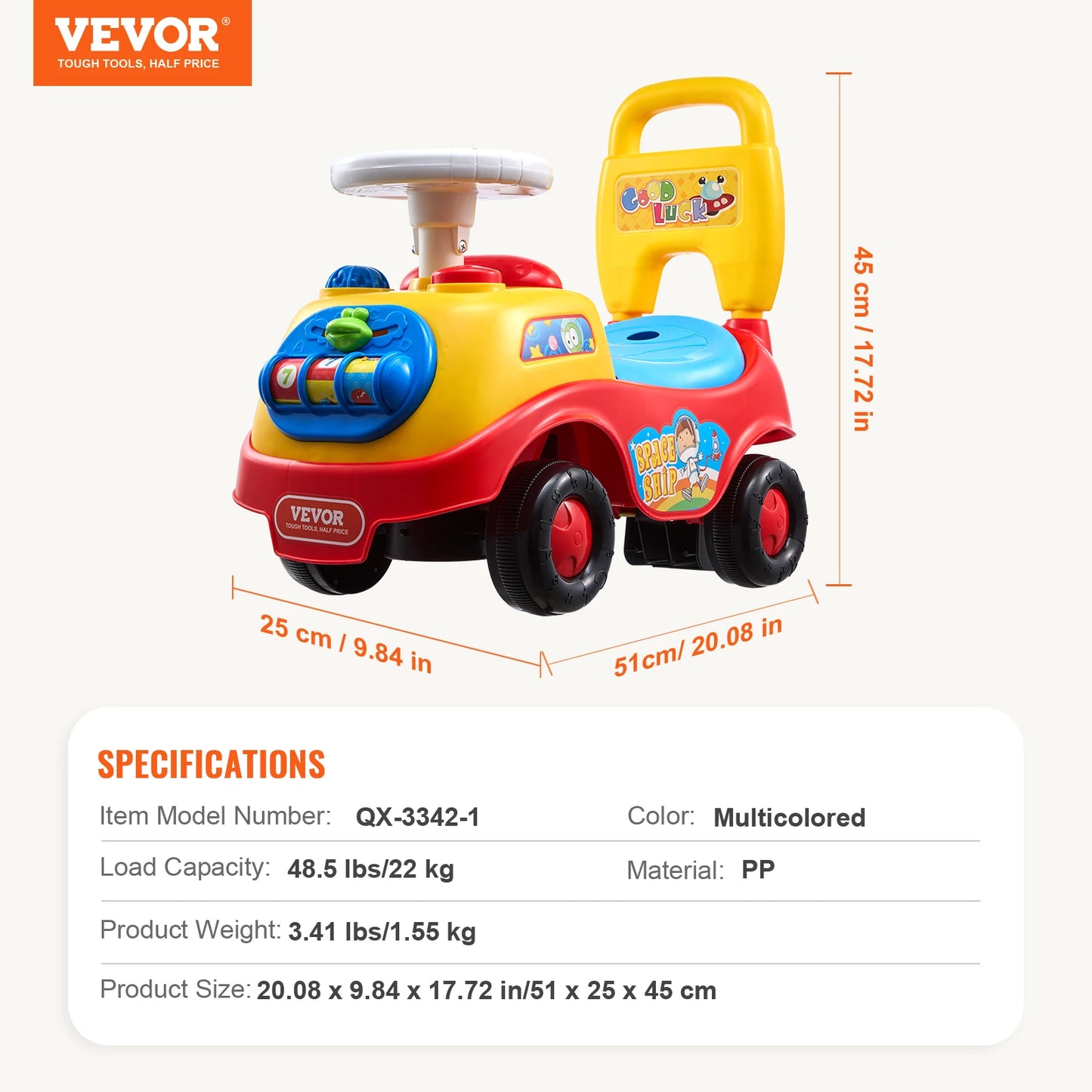 🚗 VEVOR Barnbil med Musik – För Barn 1–3 år – Sitt & Kör – Med Förvaring & Ryggstöd