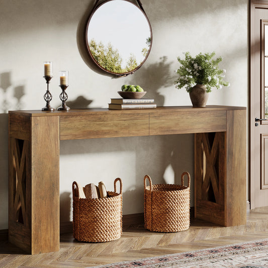 Tribesigns Konsolbord – 160 cm med Lådor & X-ben i Farmhouse-stil