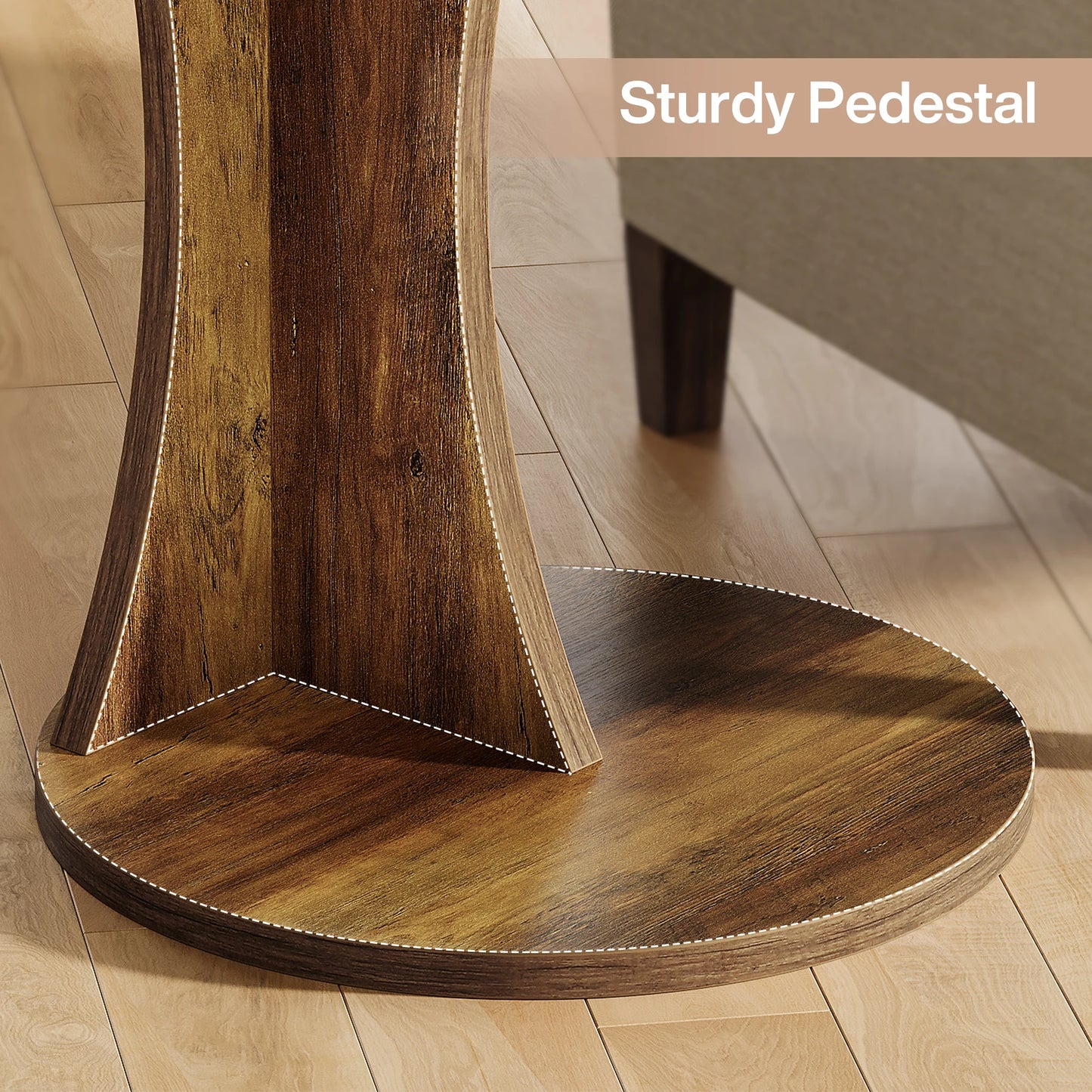 Tribesigns C-formad rund sidobord – 2-nivå rustikt soffbord, 19" med stabil bas