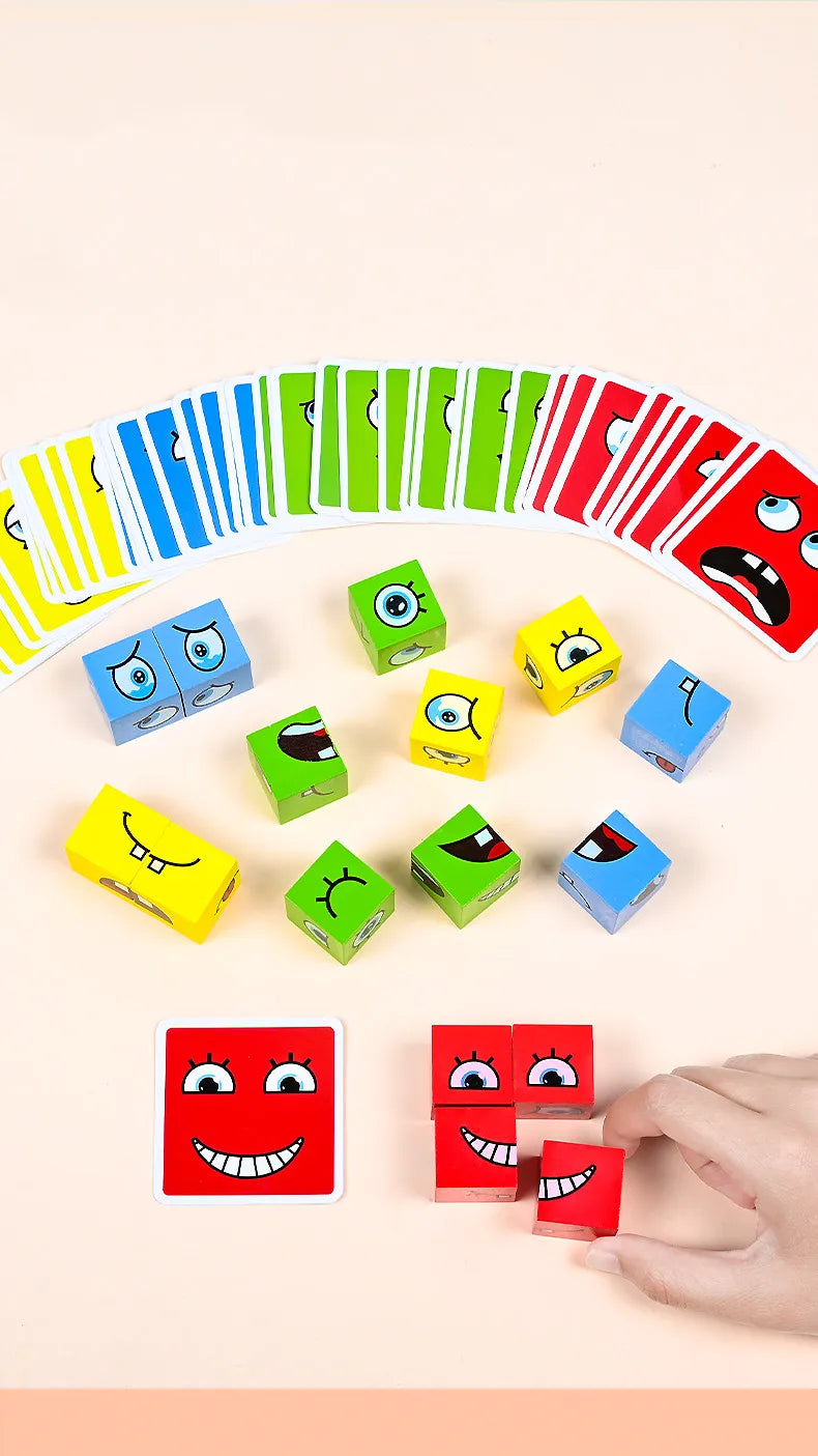 Datgo Träpussel – Ansiktsuttryck & Byggklossar – Montessori Spel för Barn