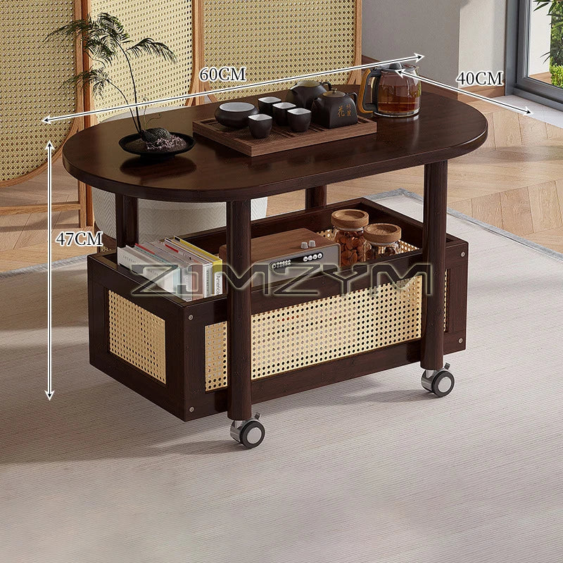 Mobil Soffbord – Dubbellagers Förvaring, Antik Stil, Sidobord för Vardagsrum