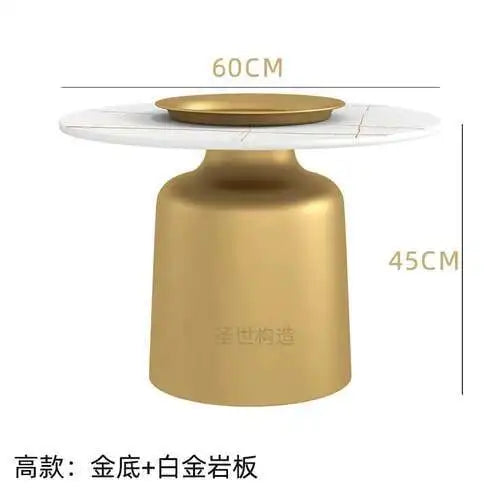 soffbord i marmorsten, fransk rund låg sidobord – nordisk uppsättning för vardagsrumsdekoration