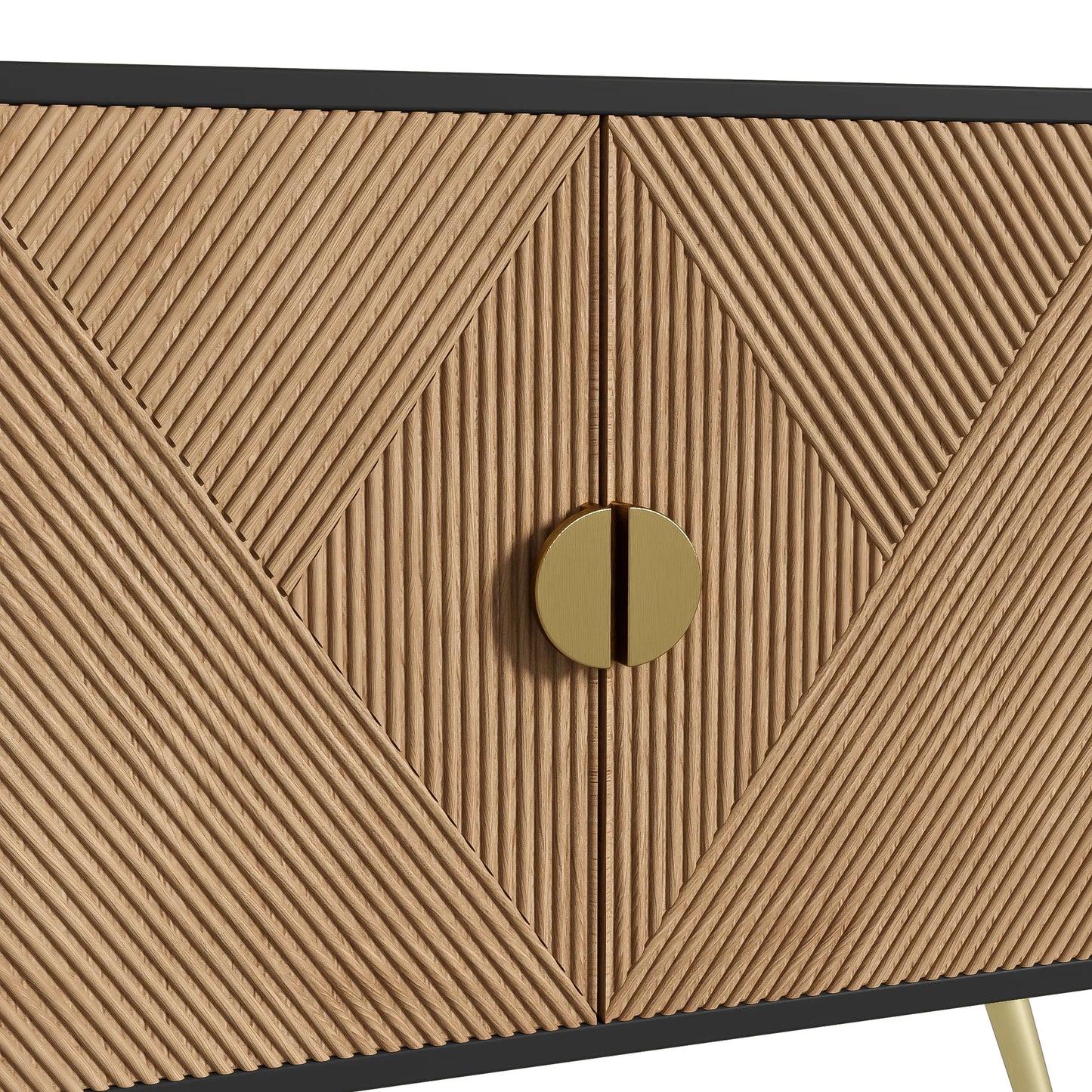 Sideboard 160 cm – Svart & Trä med Guldhandtag och Högglansiga Ben