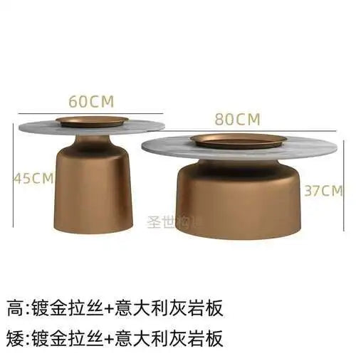 soffbord i marmorsten, fransk rund låg sidobord – nordisk uppsättning för vardagsrumsdekoration