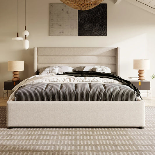 KOMHTOM Förvaringssäng 140×200 cm – Beige Linne
