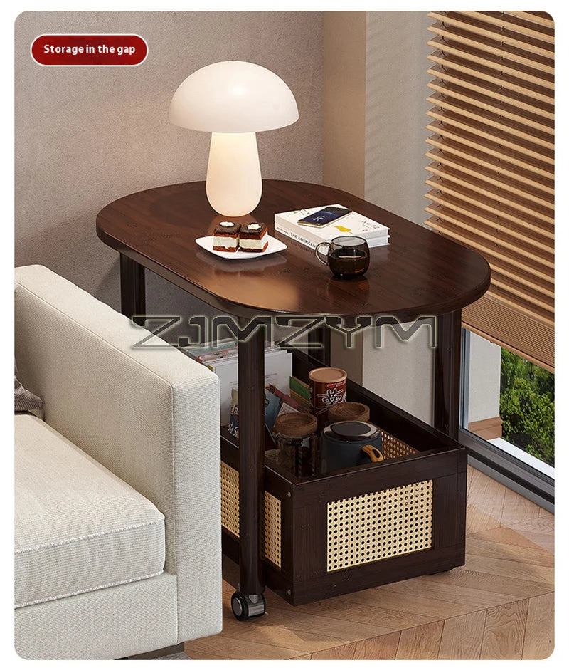 Mobil Soffbord – Dubbellagers Förvaring, Antik Stil, Sidobord för Vardagsrum