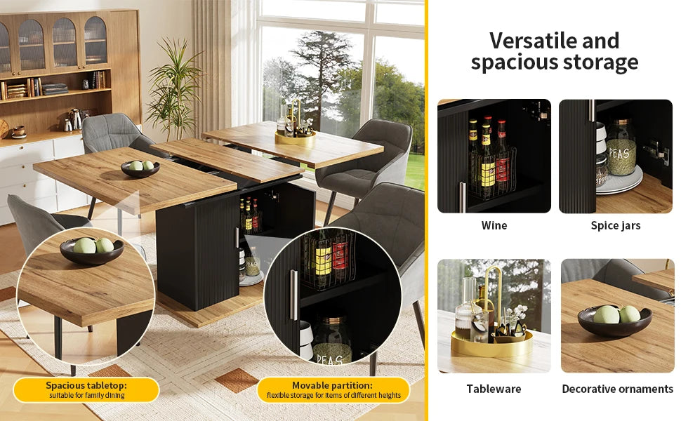 Utdragbart Matbord med Förvaring – 140 × 70 cm för Kök & Vardagsrum