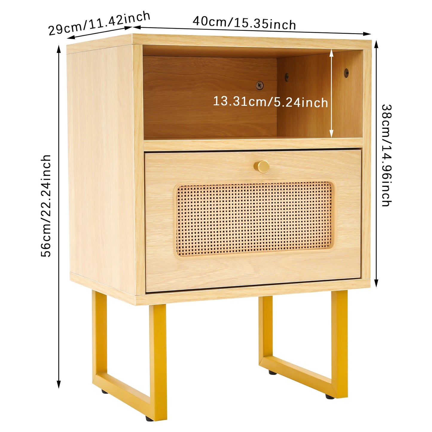 Kompakt Sängbord med Låda – 3 Nivåer & Rullhjul (39 × 29 × 56 cm)
