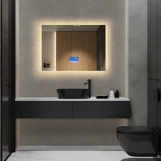 Lazyspace Badrumsspegel med LED-belysning – 3 ljusfärger, imfri funktion, horisontell/vertikal montering, 50×70 cm