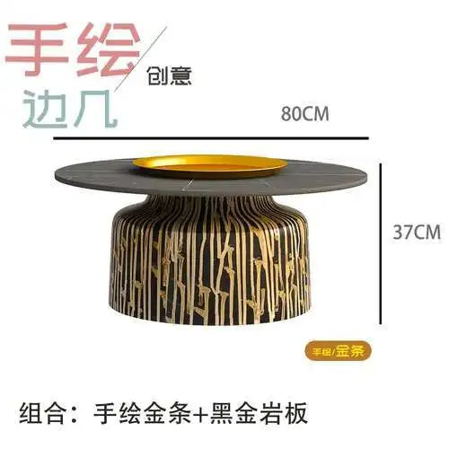 soffbord i marmorsten, fransk rund låg sidobord – nordisk uppsättning för vardagsrumsdekoration