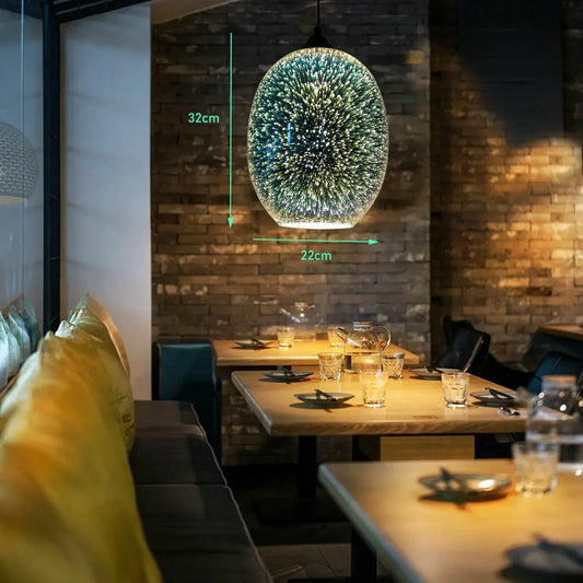 3D Glaspendel Fyrverkeristil – Modern Taklampa (22 × 32 cm)