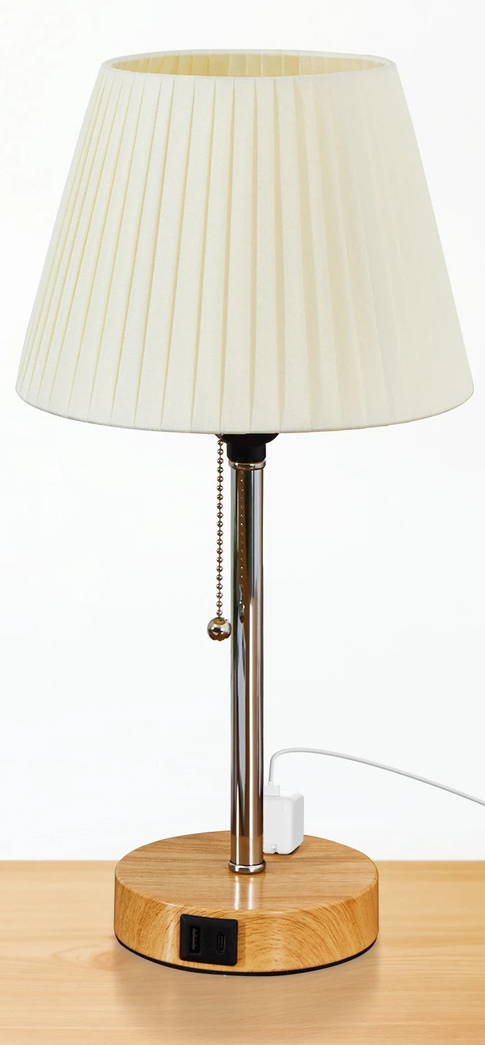 LED Sängbordslampa med USB-C-laddningsport – Modern bordslampa med tygskärm och dragströmbrytare