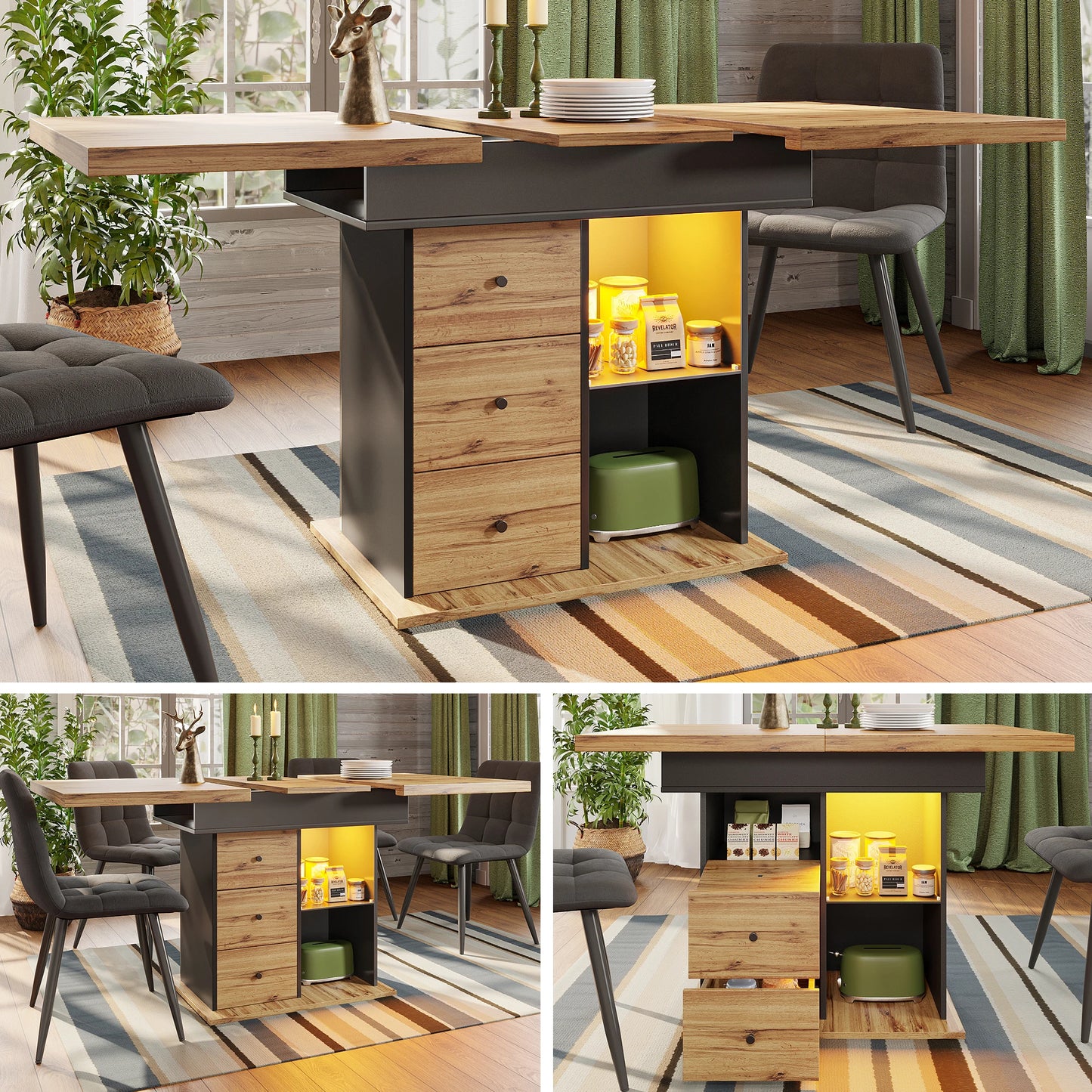 Utdragbart Matbord med Förvaring – Modern Design för Kök & Vardagsrum (110–140 × 80 cm)