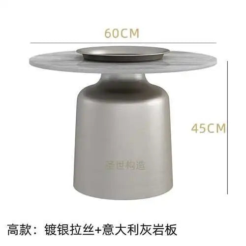 soffbord i marmorsten, fransk rund låg sidobord – nordisk uppsättning för vardagsrumsdekoration