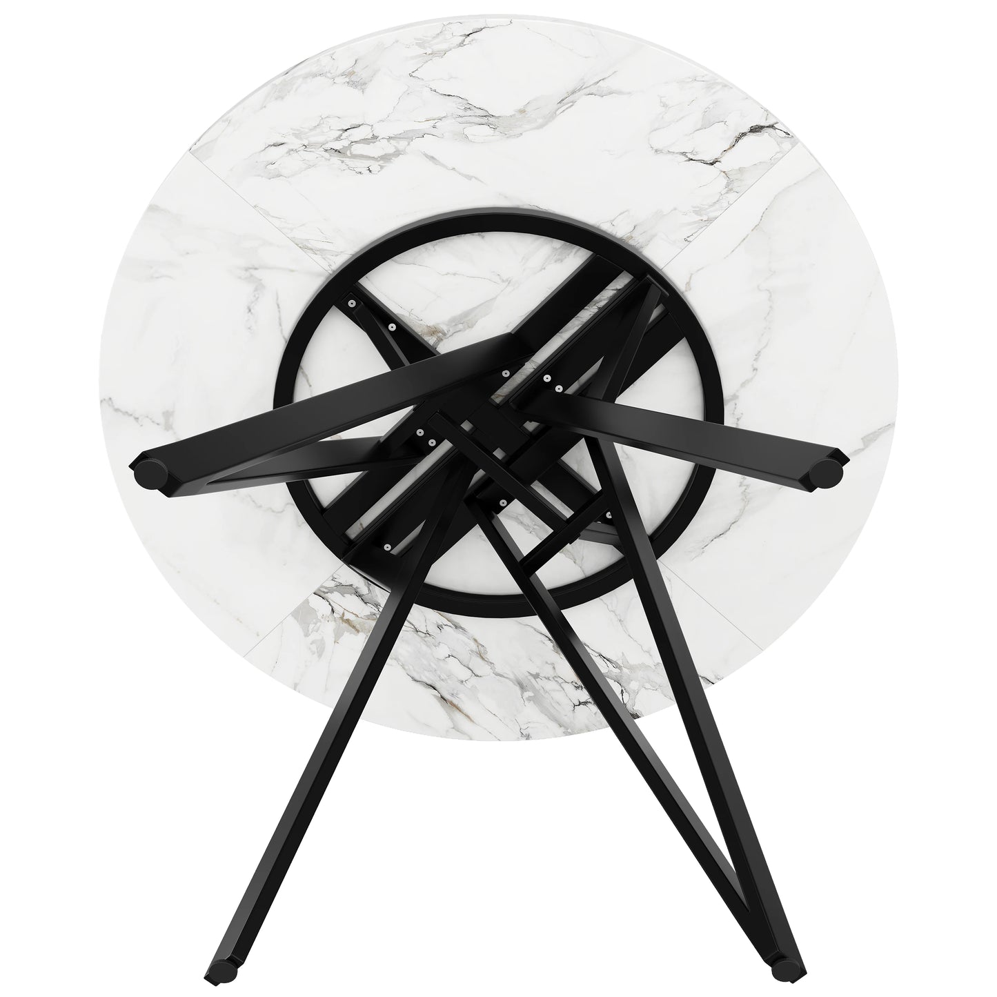 Modern Matgrupp (5 delar) – Rund Marmorbord & Grå Linnestolar