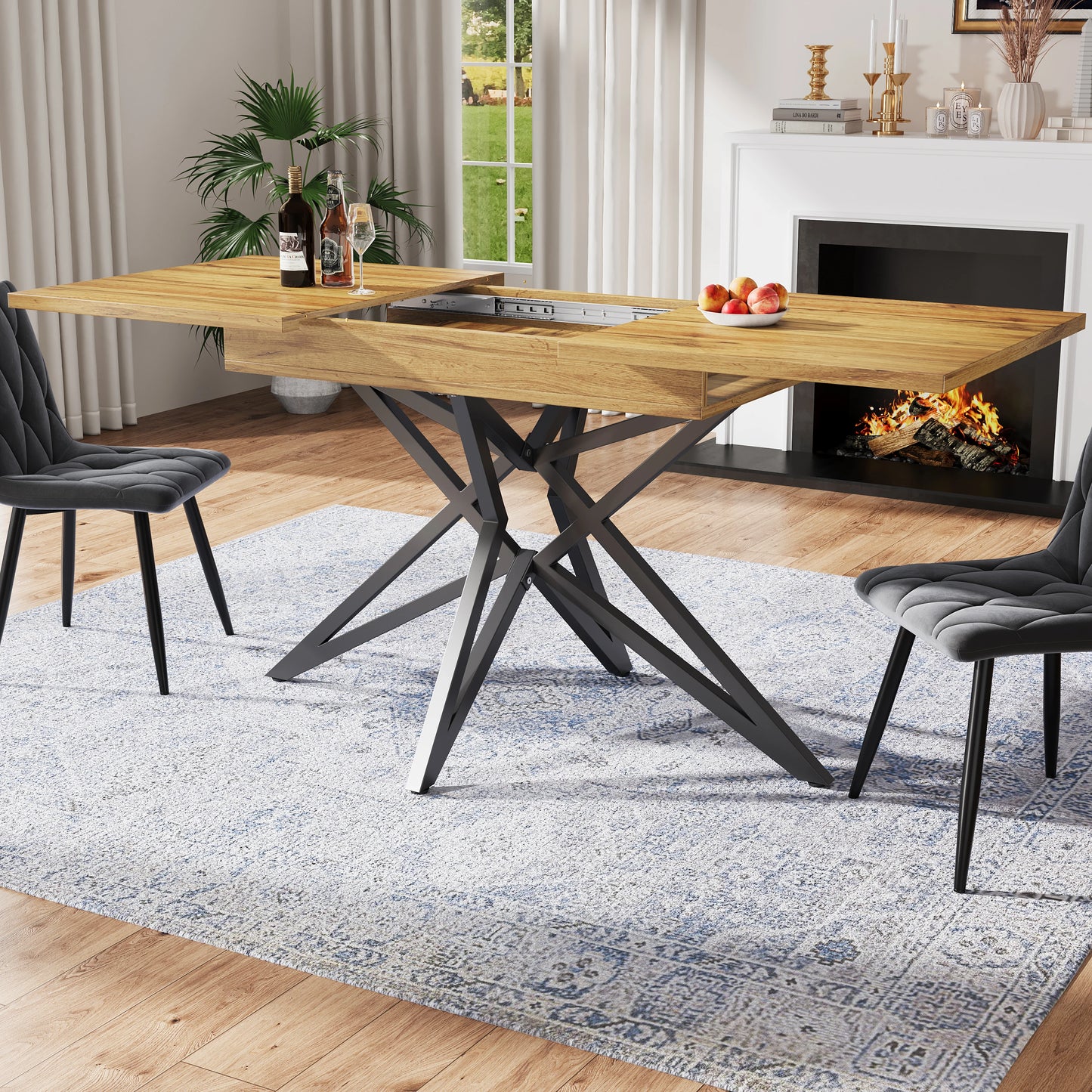 🍽️ Utdragbart Matbord 120–160 cm – Modern Design med Stjärnformade Ben