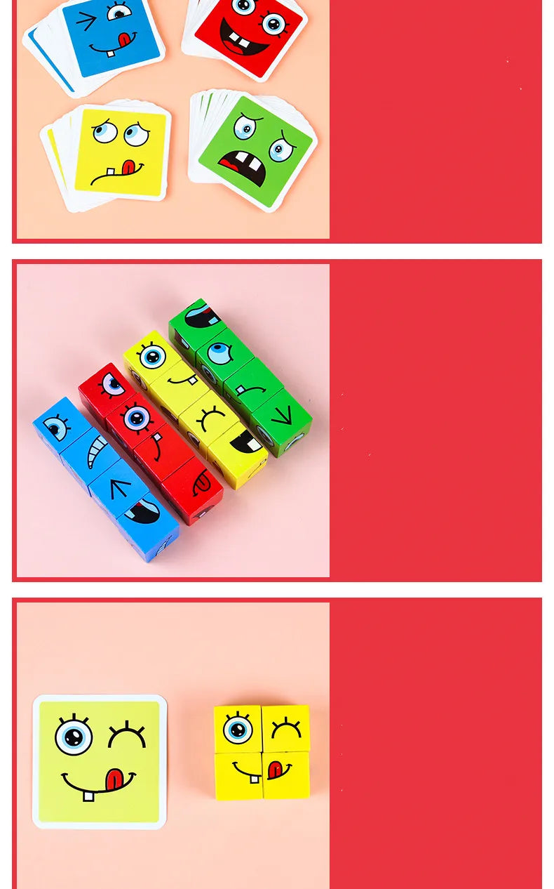 Datgo Träpussel – Ansiktsuttryck & Byggklossar – Montessori Spel för Barn
