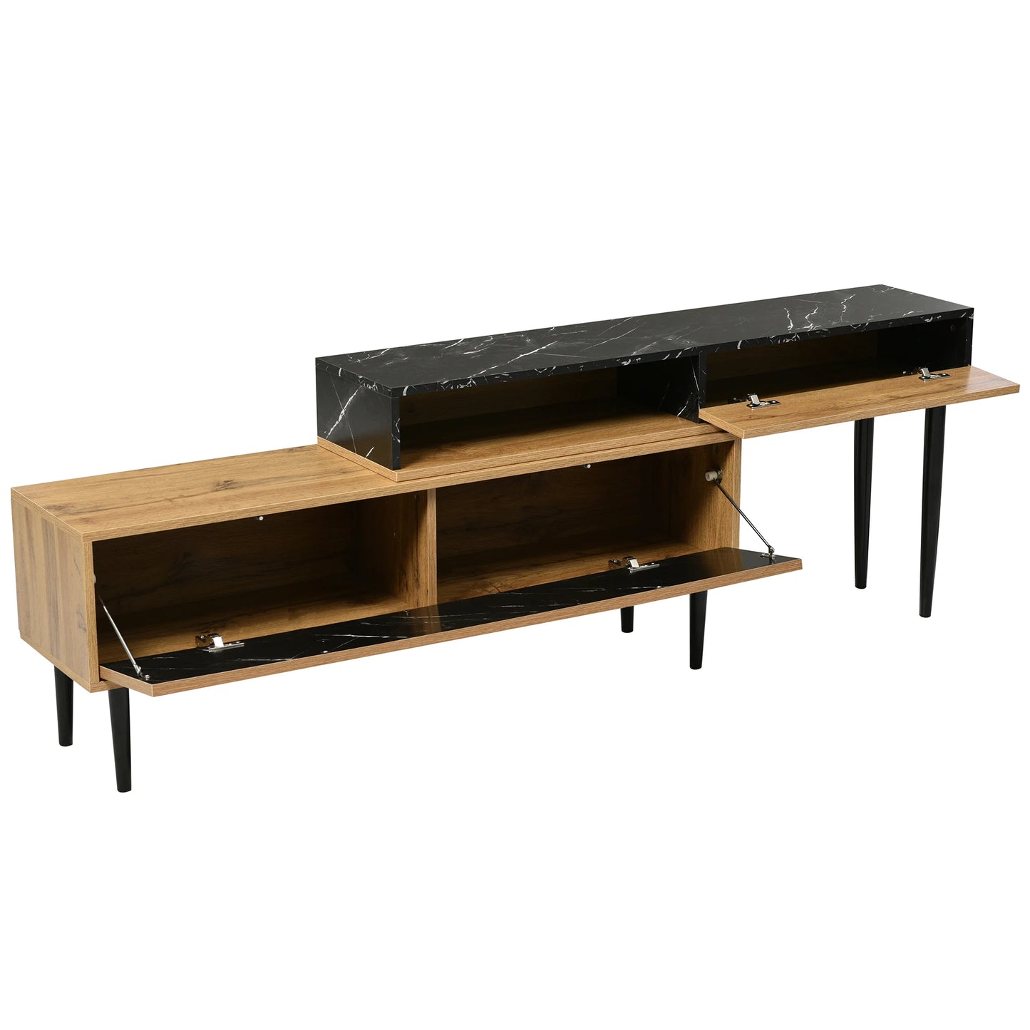 Modern TV-bänk – Marmordesign & Trästruktur med Järnben