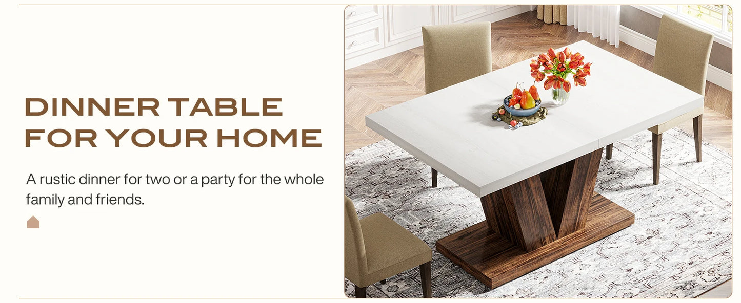 Tribesigns Matbord 47" – Vit Ek med Stabil Pelarbas för 4–6 Personer