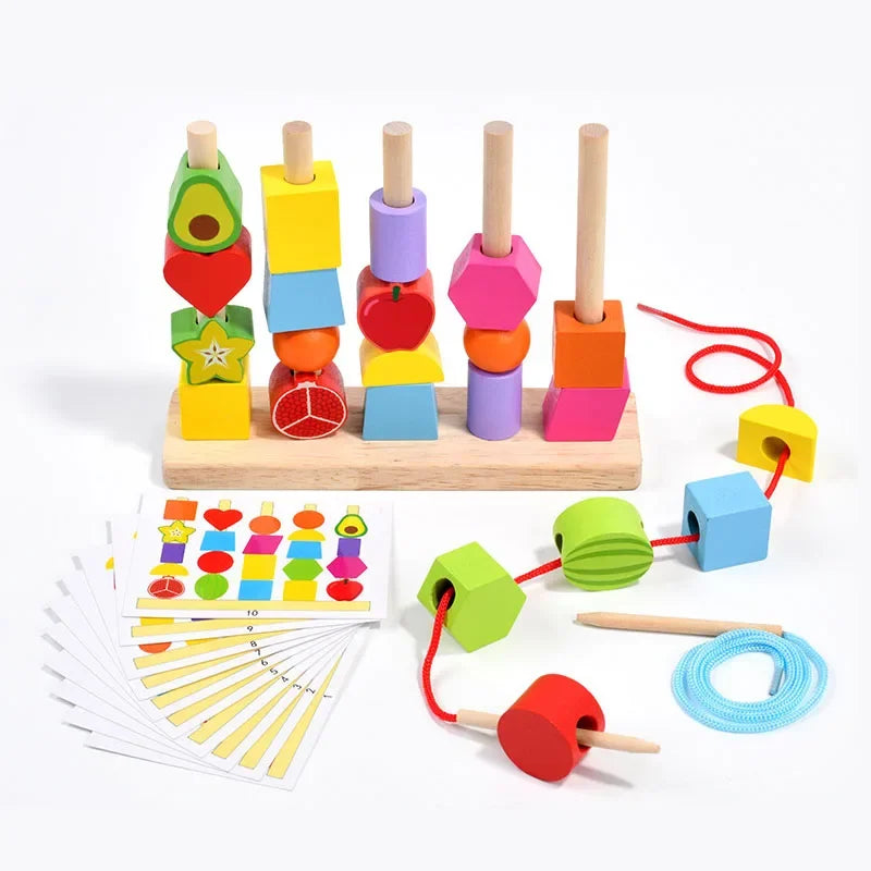 Montessori stapel- och sorteringsleksak i trä