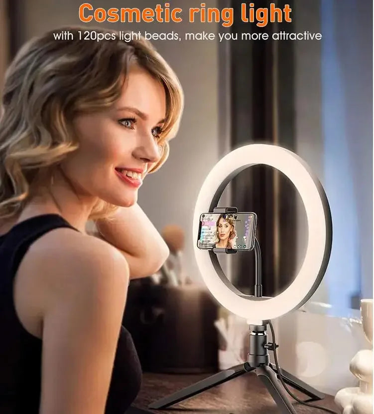 LED Ringljus med Stativ – 16/26/30 cm – USB – 10 Ljuslägen – För Makeup & Video
