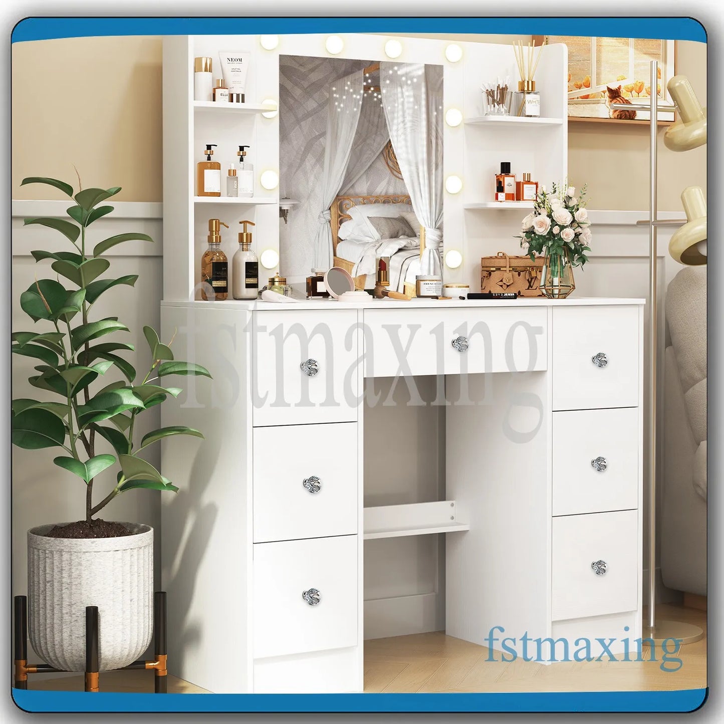 Sminkbord med LED-spegel och 7 lådor – Yamissi/Onesaimei