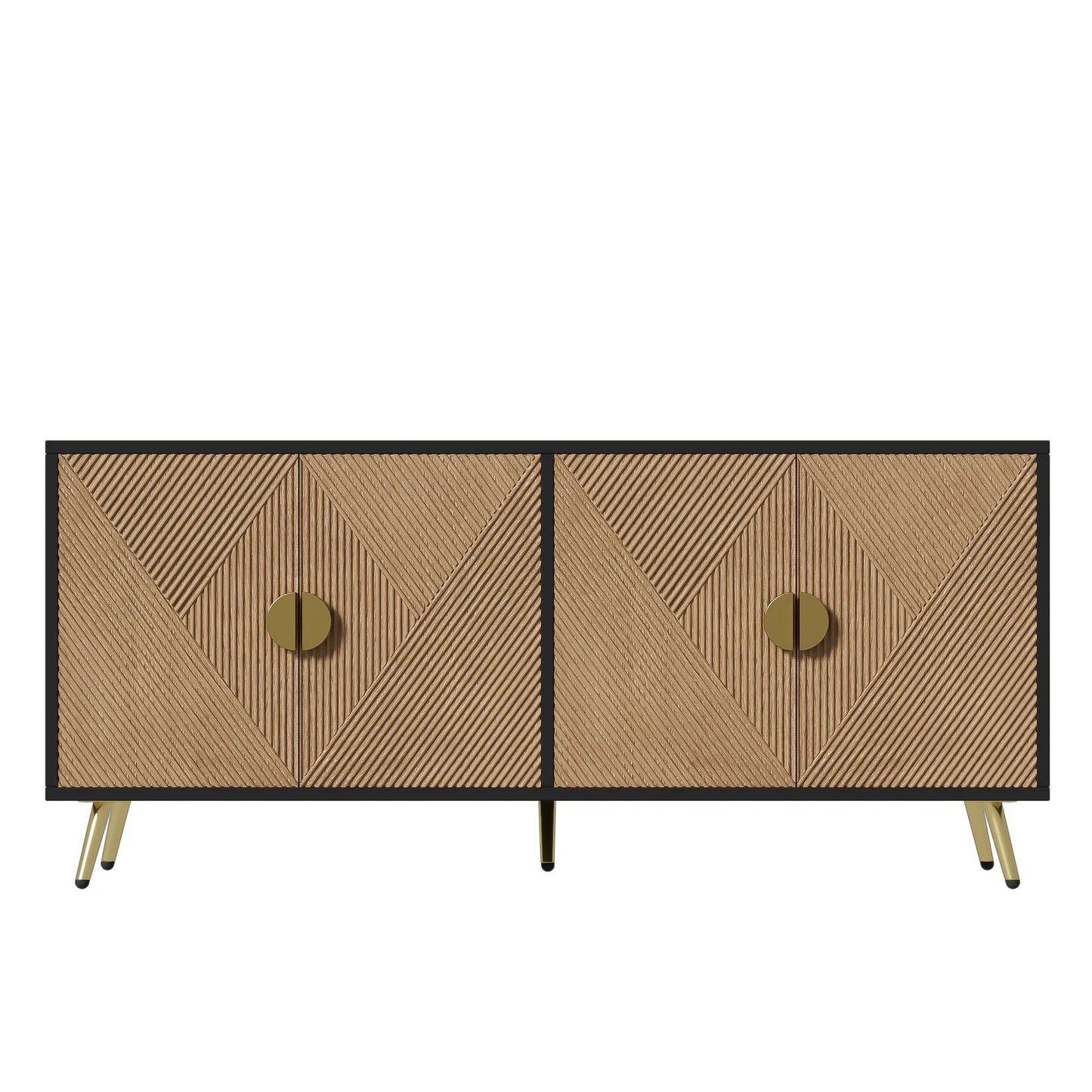 Sideboard 160 cm – Svart & Trä med Guldhandtag och Högglansiga Ben