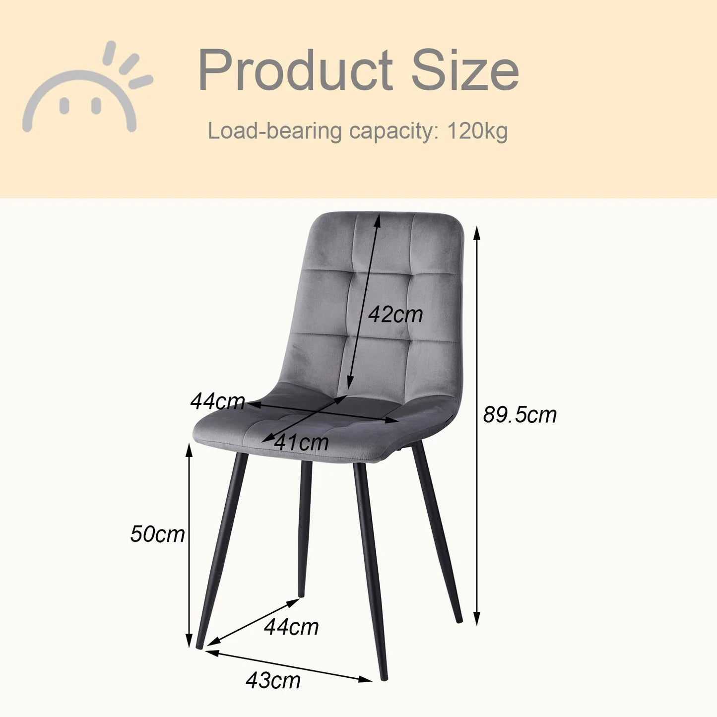 4-pack moderna matstolar i sammet med stoppad sits och metallben, nordisk minimalistisk stil, grå