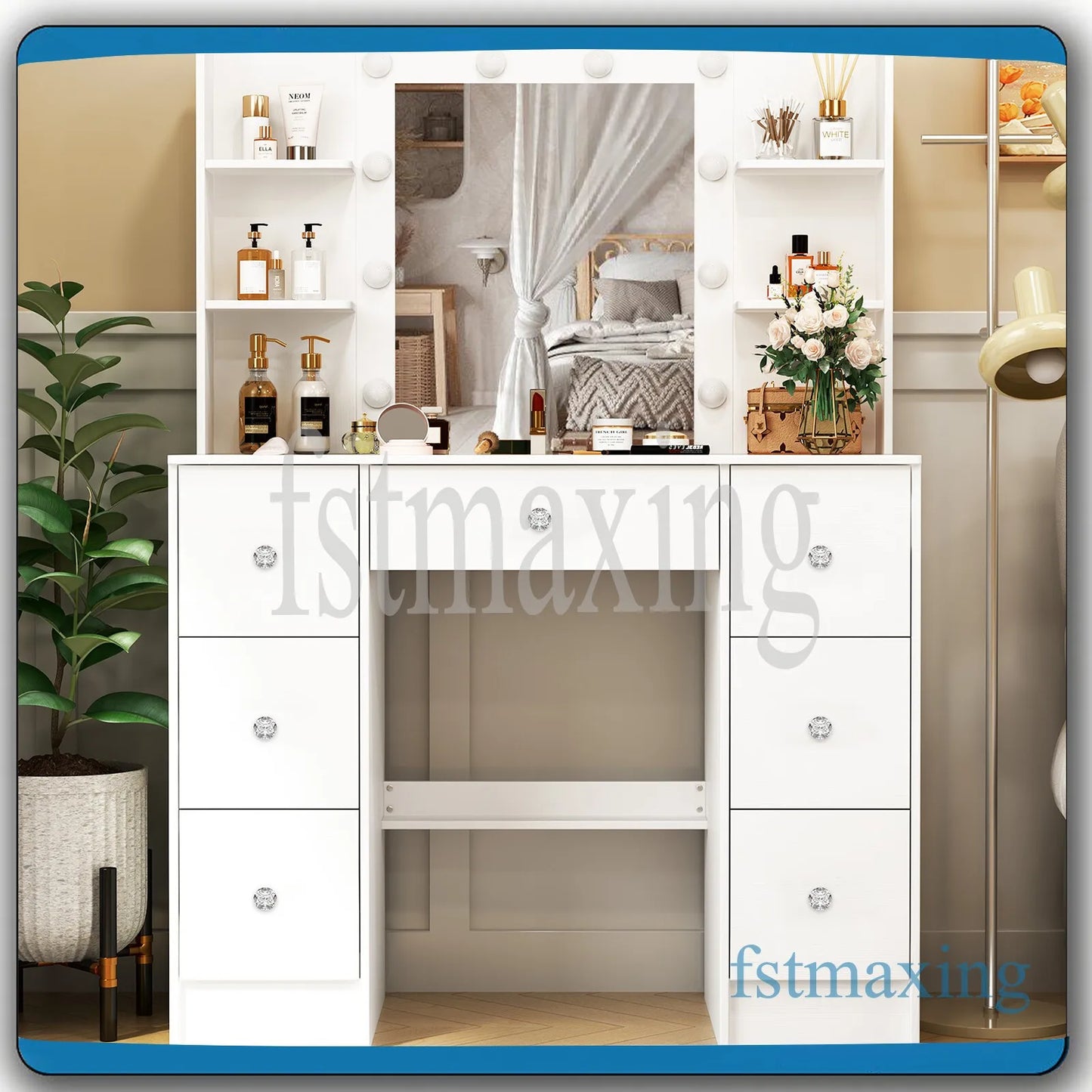 Sminkbord med LED-spegel och 7 lådor – Yamissi/Onesaimei