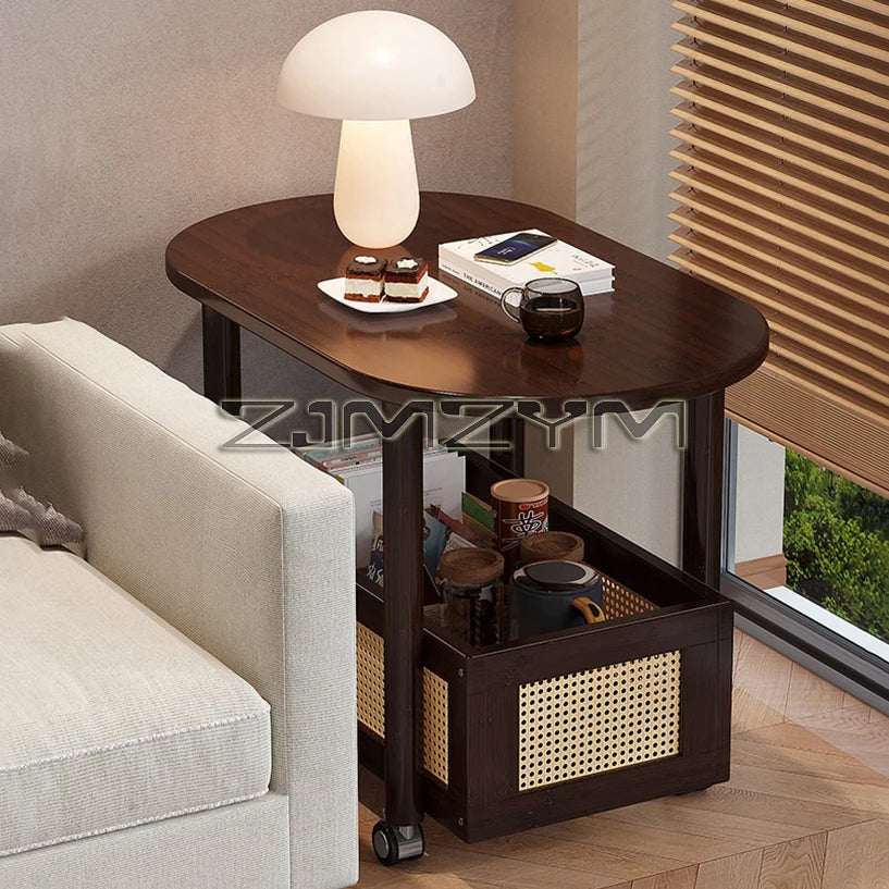 Mobil Soffbord – Dubbellagers Förvaring, Antik Stil, Sidobord för Vardagsrum