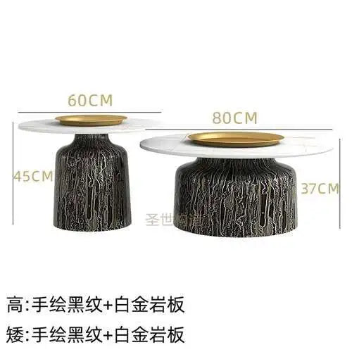 soffbord i marmorsten, fransk rund låg sidobord – nordisk uppsättning för vardagsrumsdekoration