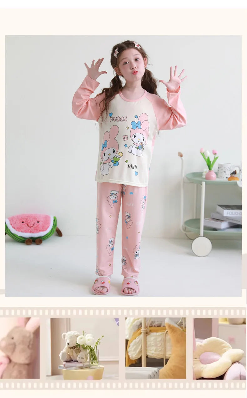 🧸 Sanrio Pyjamas för Barn – Kuromi, My Melody, Cinnamoroll – Långärmad – 100% Bomull – Kawaii Design