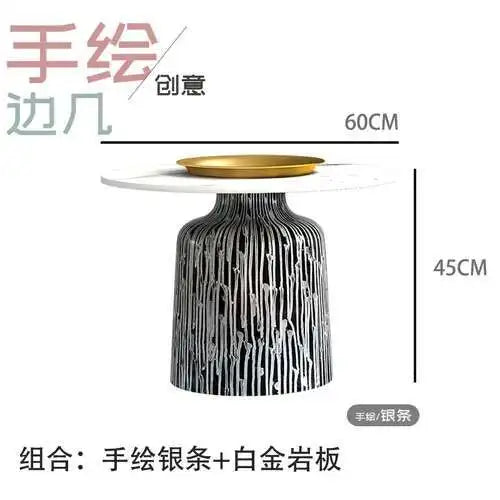 soffbord i marmorsten, fransk rund låg sidobord – nordisk uppsättning för vardagsrumsdekoration