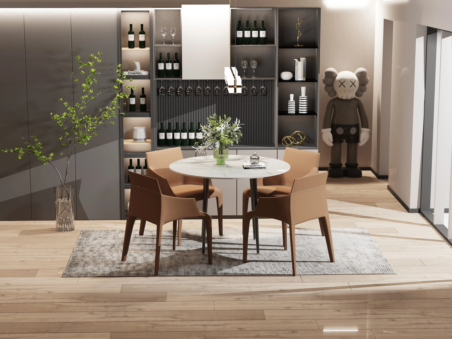 Lyxigt Runt Matbord i Sintrad Sten – 80 cm för 2–4 Personer