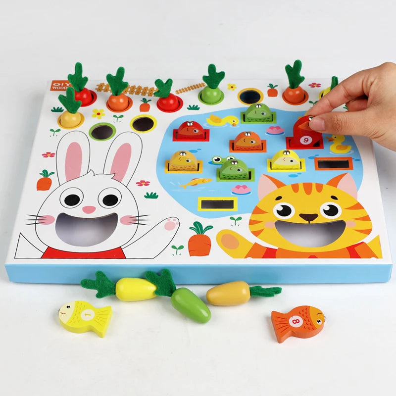 Multifunktionell Montessori-fiskeleksak med morotsskörd och matningsspel