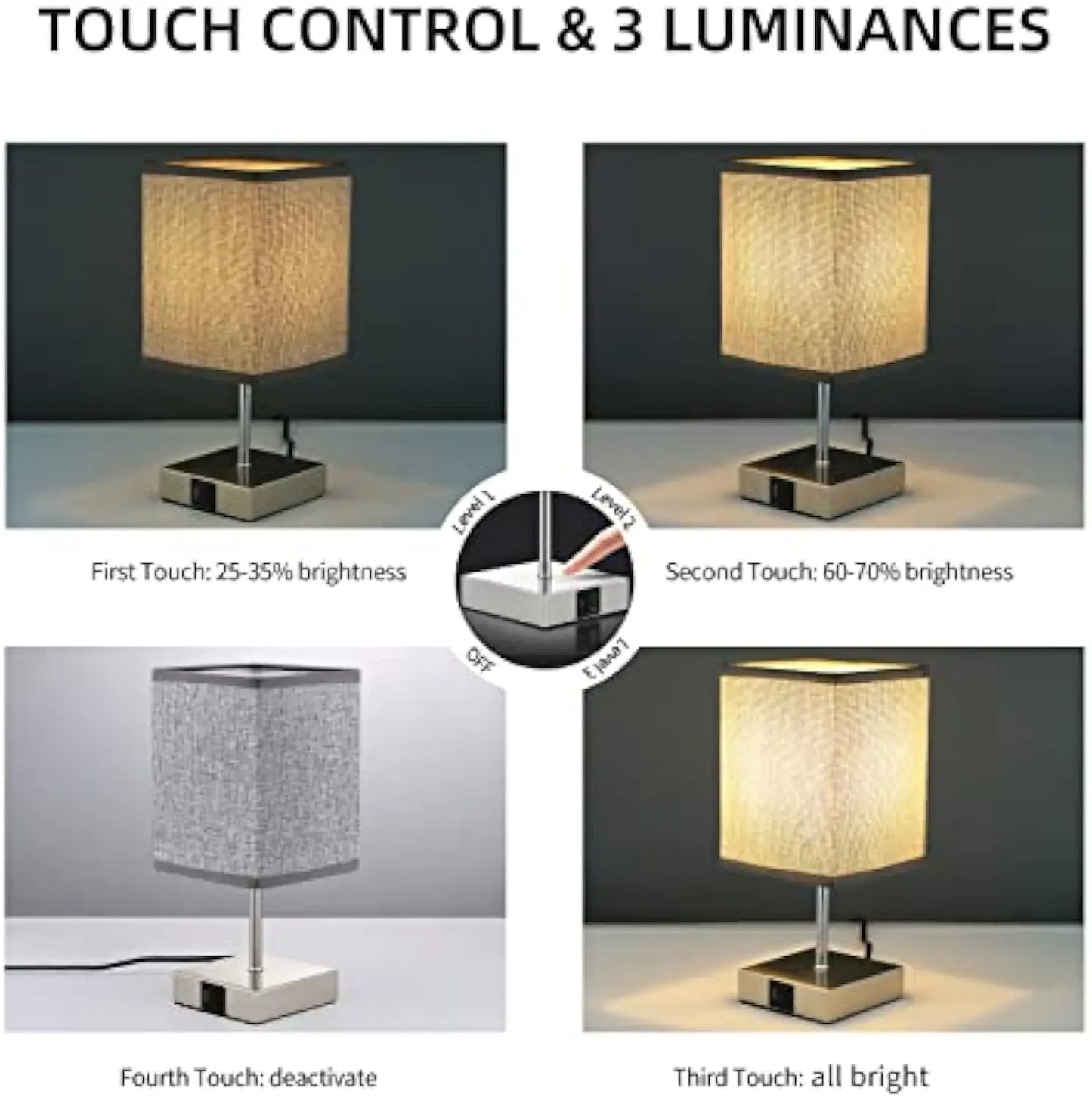 2-pack LED Bordslampor med USB & Type-C – Touchstyrning & Snabbladdning