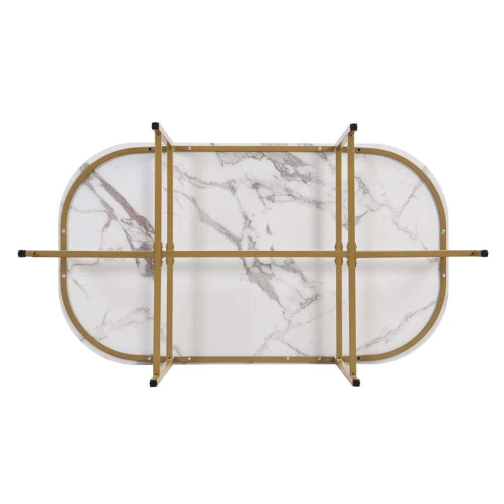 Lyxig Matgrupp med 6 Stolar – Vit Bordsskiva & Guldfärgad Ram