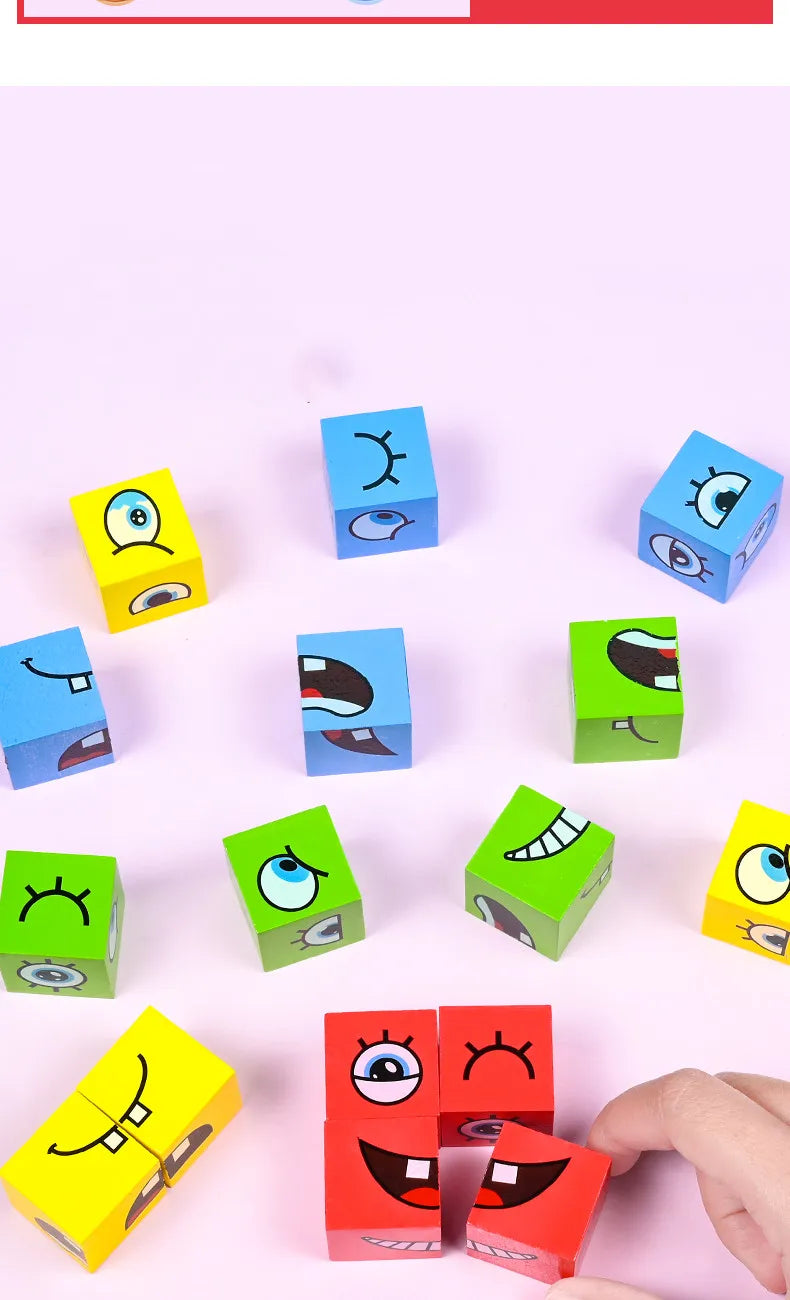 Datgo Träpussel – Ansiktsuttryck & Byggklossar – Montessori Spel för Barn