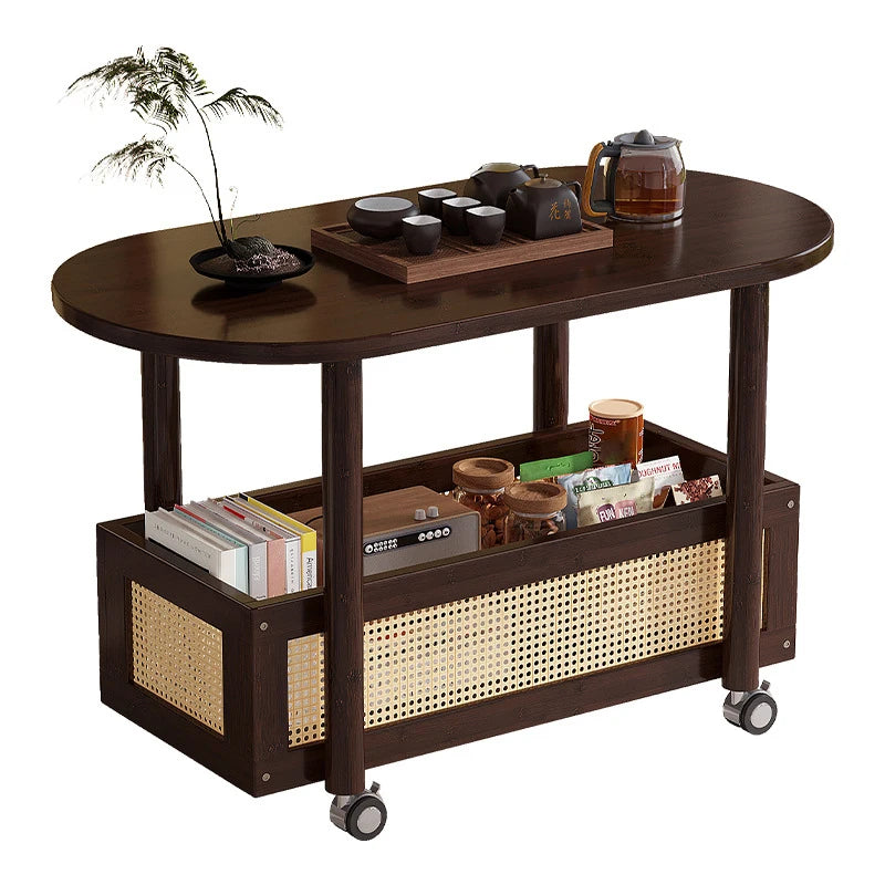 Mobil Soffbord – Dubbellagers Förvaring, Antik Stil, Sidobord för Vardagsrum