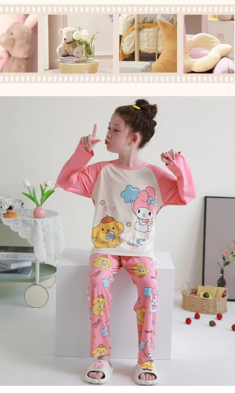 🧸 Sanrio Pyjamas för Barn – Kuromi, My Melody, Cinnamoroll – Långärmad – 100% Bomull – Kawaii Design