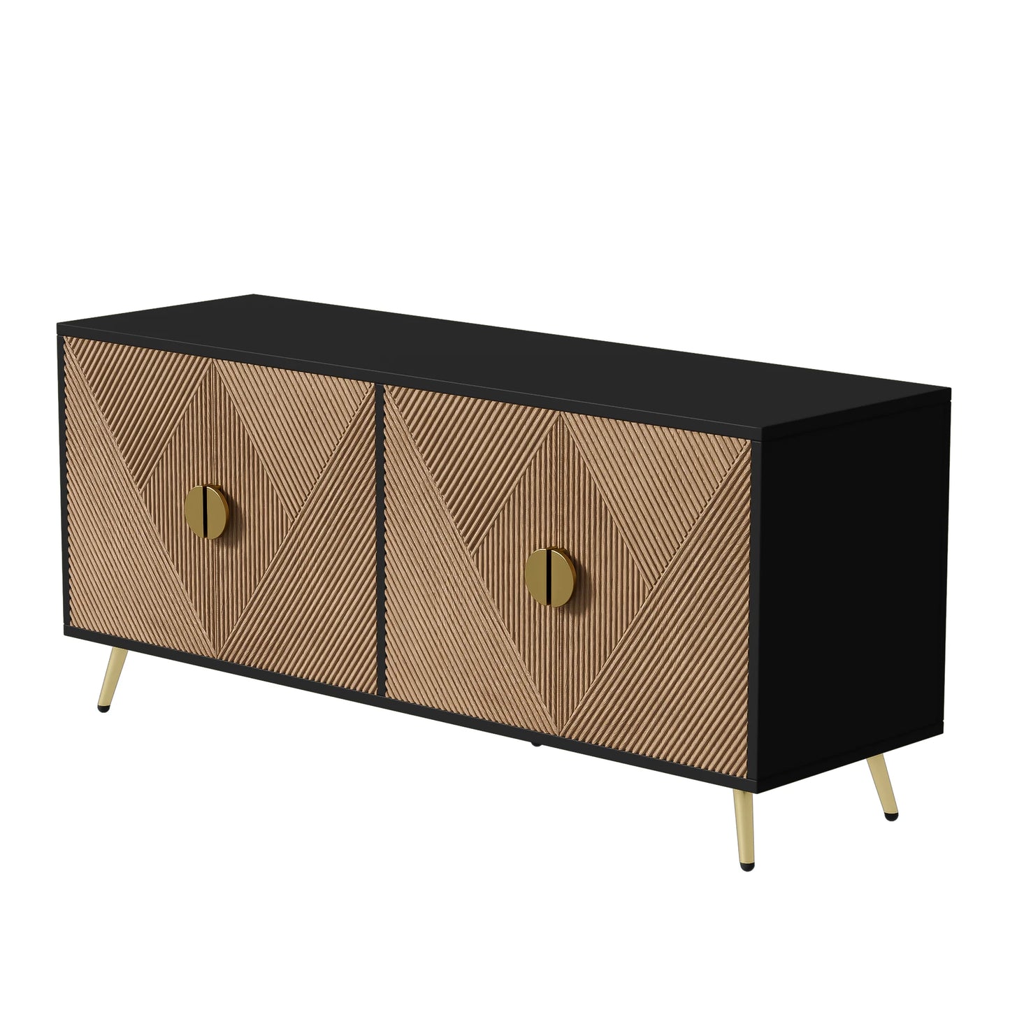 Sideboard 160 cm – Svart & Trä med Guldhandtag och Högglansiga Ben