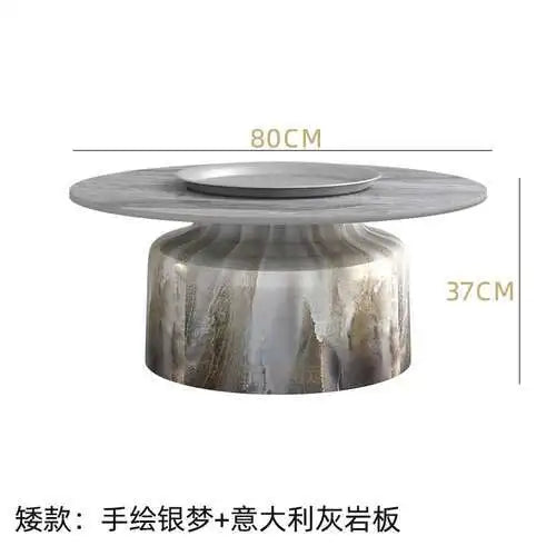 soffbord i marmorsten, fransk rund låg sidobord – nordisk uppsättning för vardagsrumsdekoration