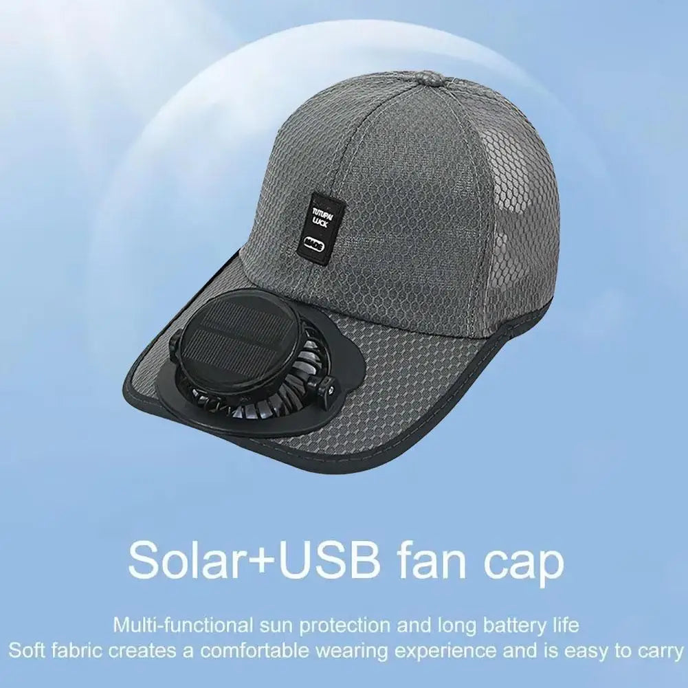 Solhatt med USB Laddningsbar Fläkt